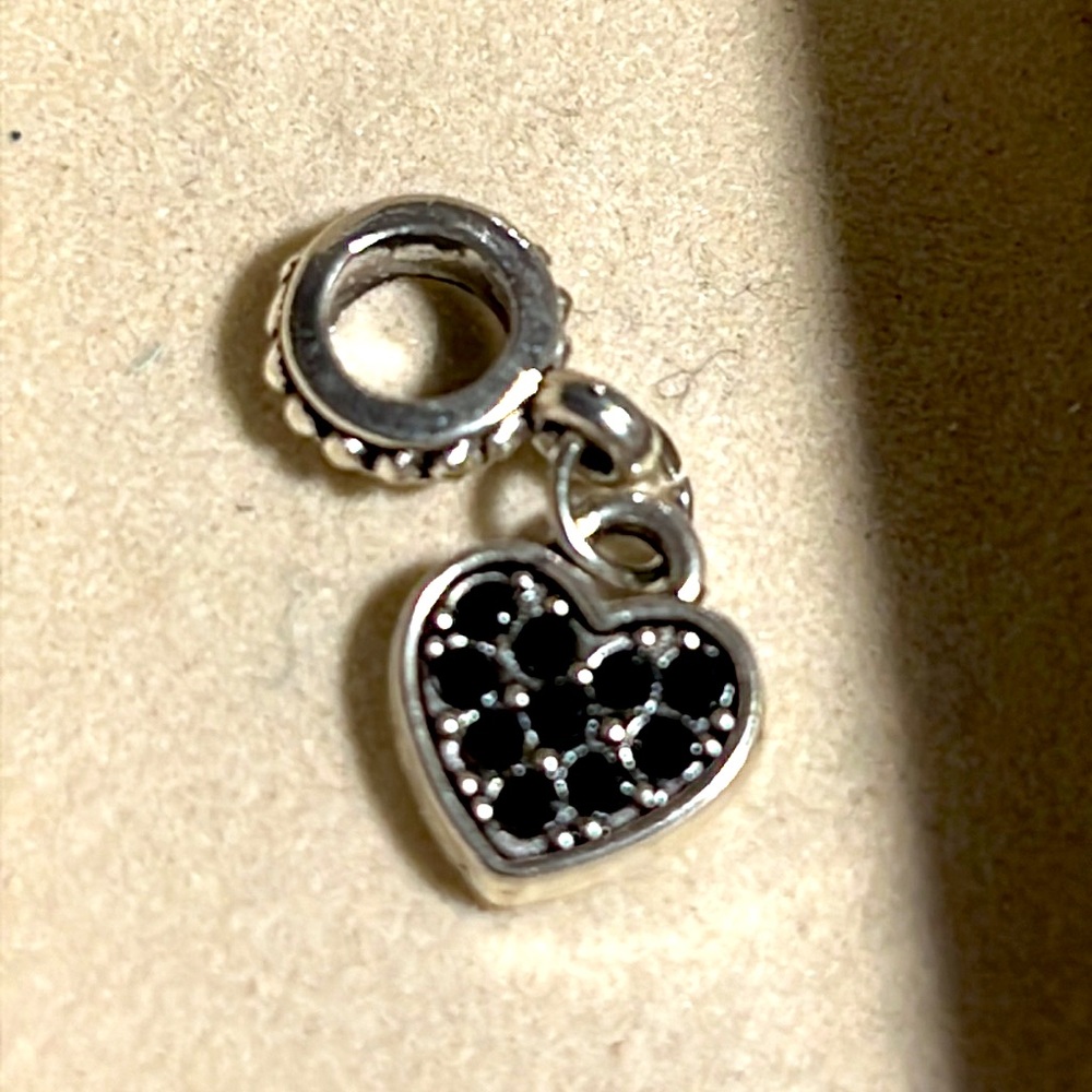 Brighton dangle heart charm bracelet necklace black beads stones silver plated